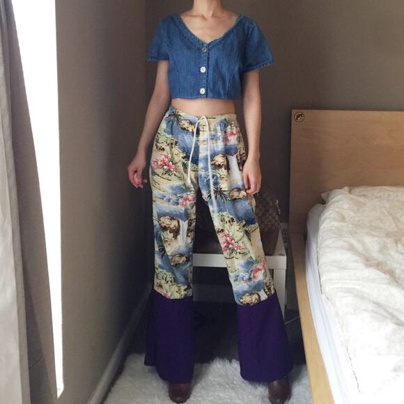 Reworked Vintage Tropical Ocean View Printed Pants-CA5 - Picture 1 of 12